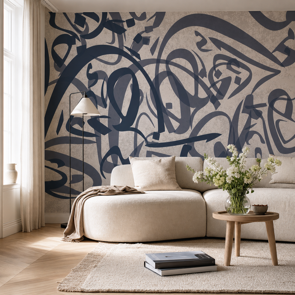 Raiss Arabesque #1 living room wallpaper - custom mural printed and installed in Dubai