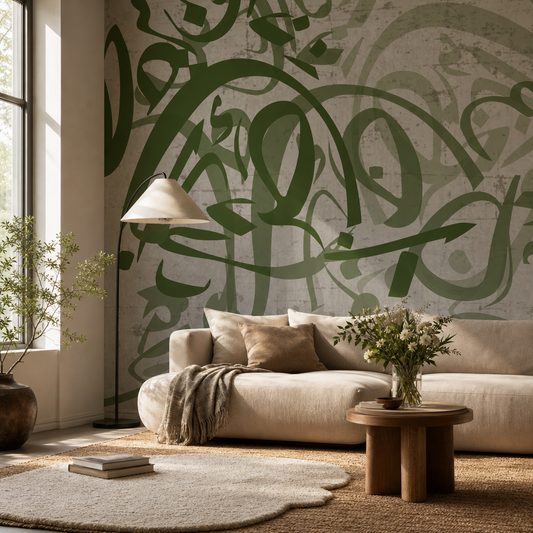 Raiss Arabesque #2 living room wallpaper - custom mural printed and installed in Dubai