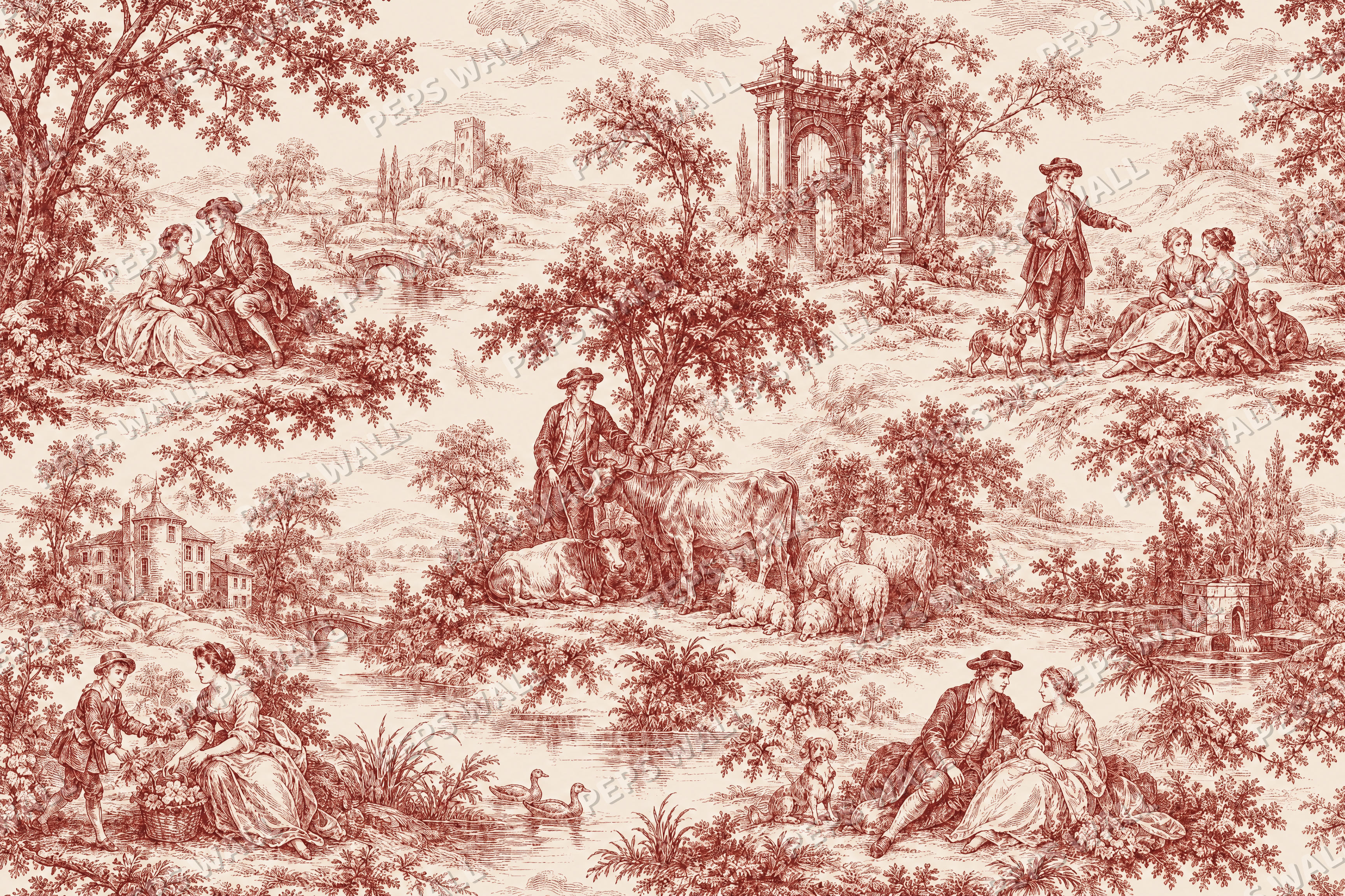 Rouge Toile - made-to-measure wall mural design by Peps Wall Dubai