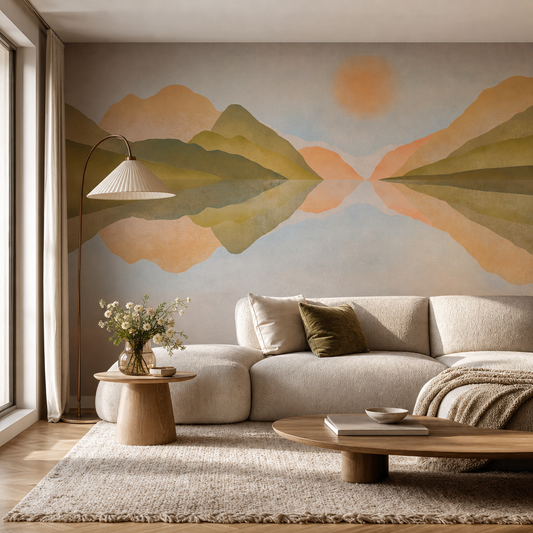 Reflection living room wallpaper - custom mural printed and installed in Dubai