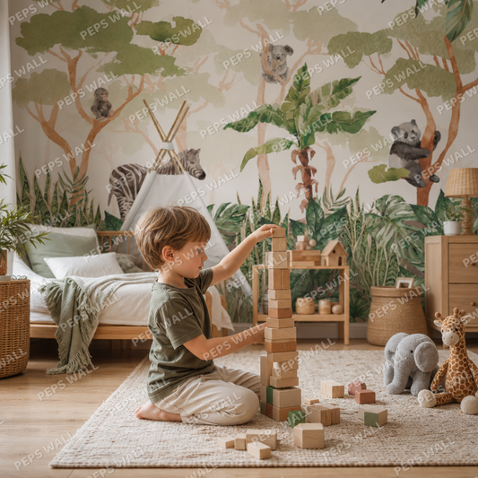Roaming the Savanna kids room wallpaper - custom mural printed and installed in Dubai