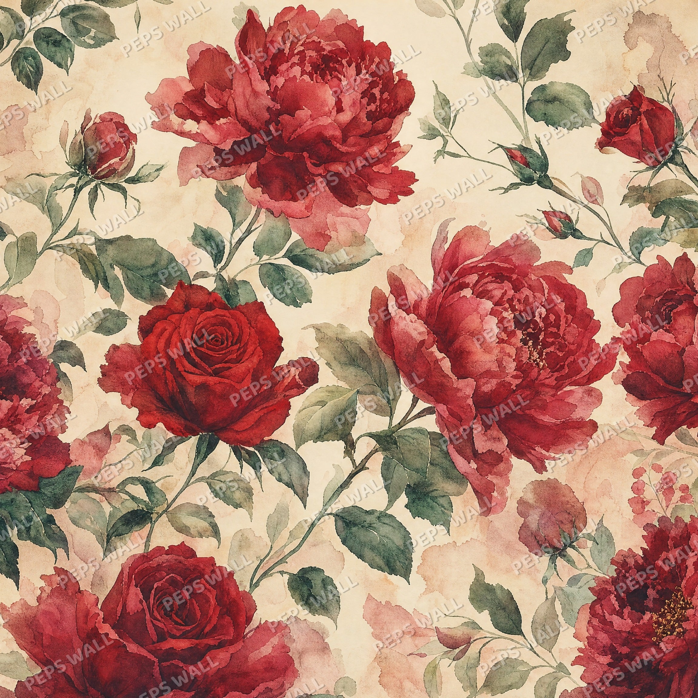 Ruby Bloom - Red Floral wallpaper design