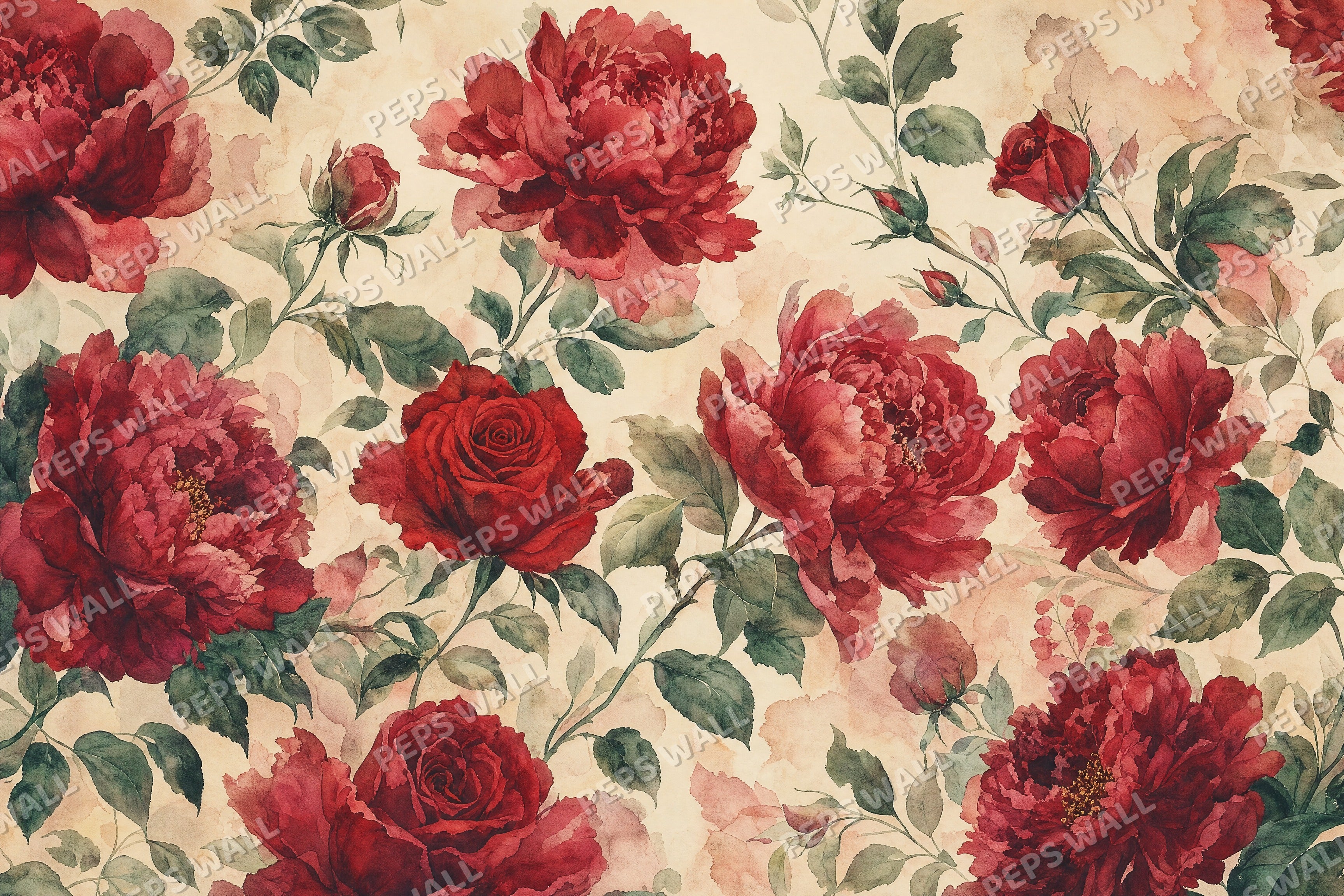 Ruby Bloom - Red Floral full wall mural design
