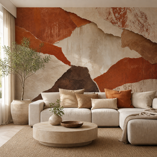 Rust & Cream wallpaper in a Dubai living room - Peps Wall