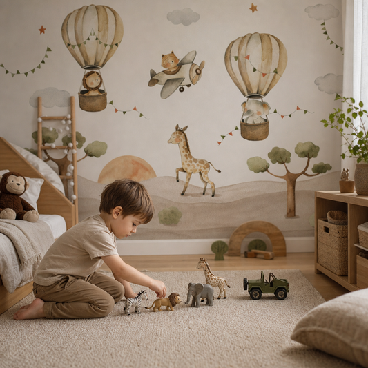 Safari Adventure kids room wallpaper - custom mural printed and installed in Dubai