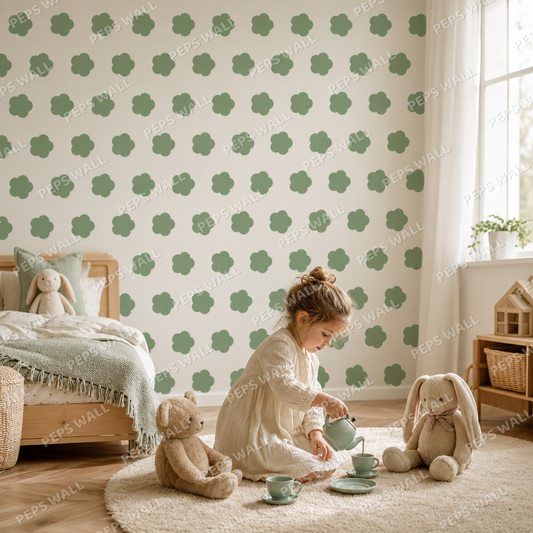 Sage Ditsy Floral kids room wallpaper - custom mural printed and installed in Dubai