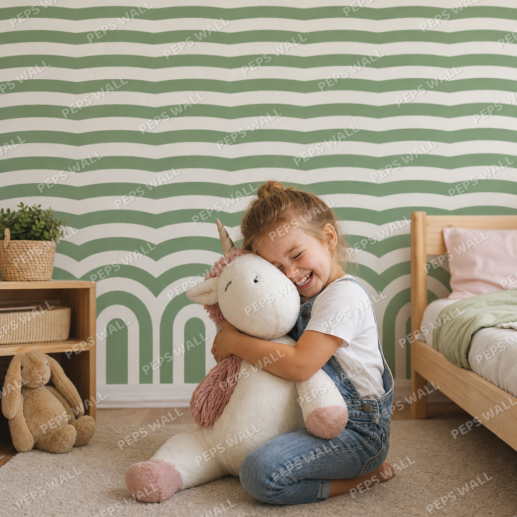 Sage Rainbow kids room wallpaper - custom mural printed and installed in Dubai
