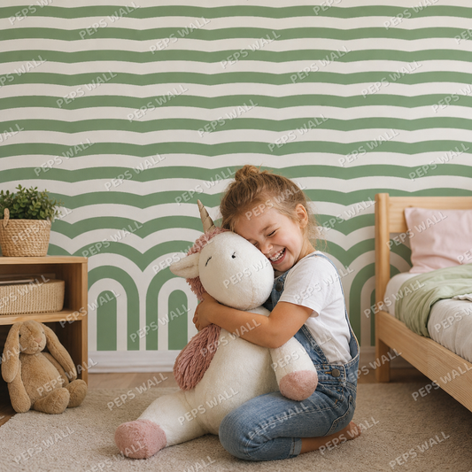 Sage Rainbow kids room wallpaper - custom mural printed and installed in Dubai