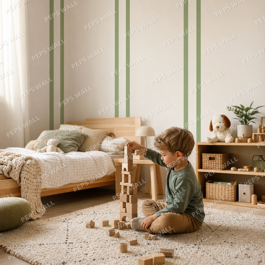 Sage Stripe Banker kids room wallpaper - custom mural printed and installed in Dubai
