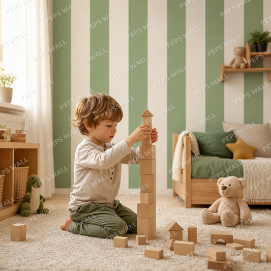 Sage Stripe Classic kids room wallpaper - custom mural printed and installed in Dubai