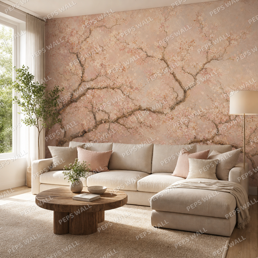 Sakura Canopy wallpaper in a Dubai living room - Peps Wall