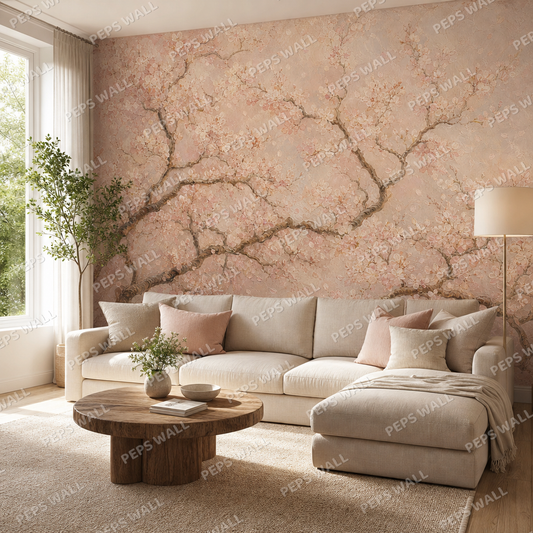 Sakura Canopy wallpaper in a Dubai living room - Peps Wall