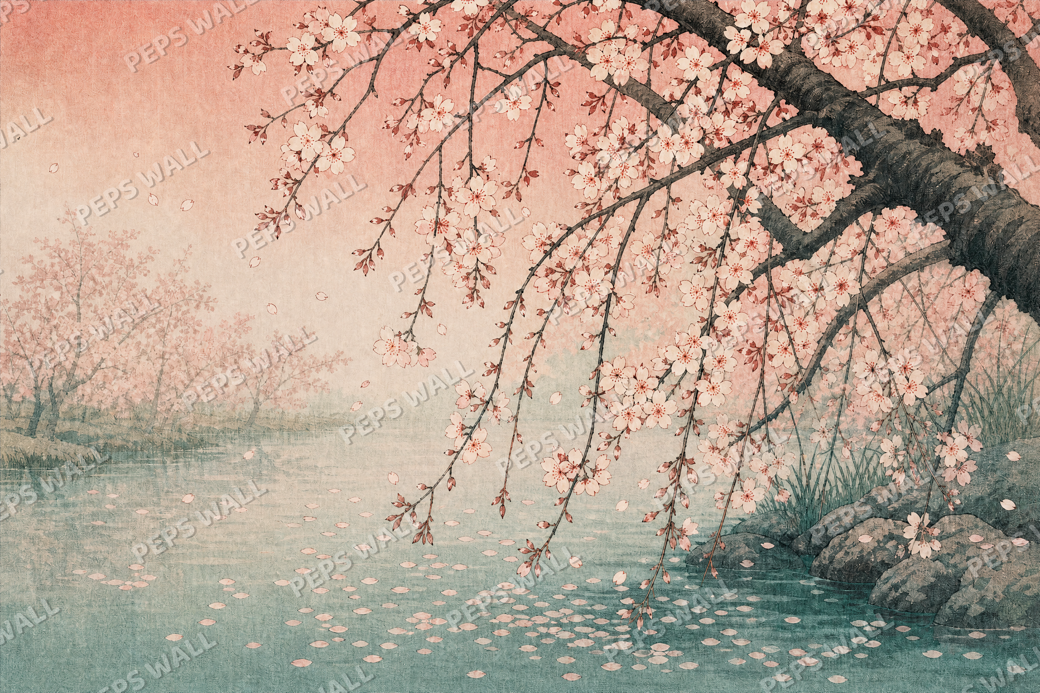 Sakura Over Water - made-to-measure wall mural design by Peps Wall Dubai