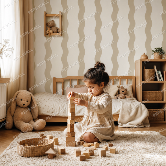 Sand Stripe Handdrawn kids room wallpaper - custom mural printed and installed in Dubai