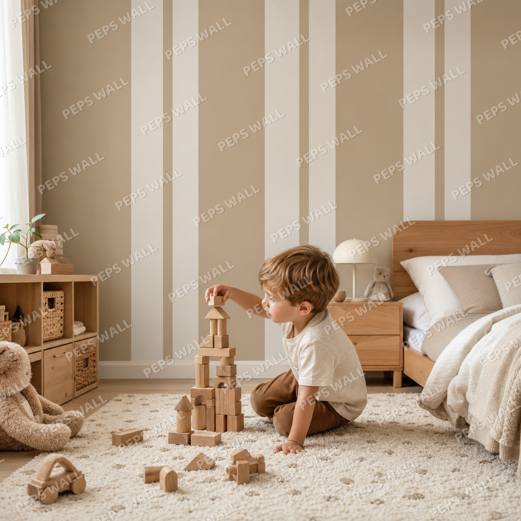 Sand Stripe Vintage kids room wallpaper - custom mural printed and installed in Dubai