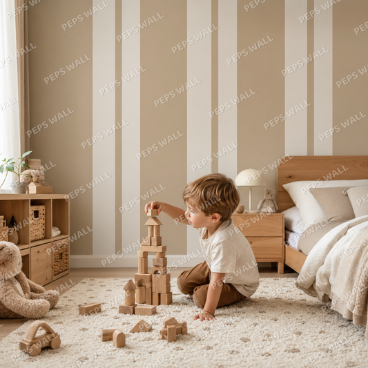 Sand Stripe Vintage kids room wallpaper - custom mural printed and installed in Dubai