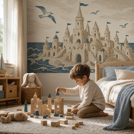Sandcastle Kingdom wallpaper in a Dubai kids bedroom - Peps Wall