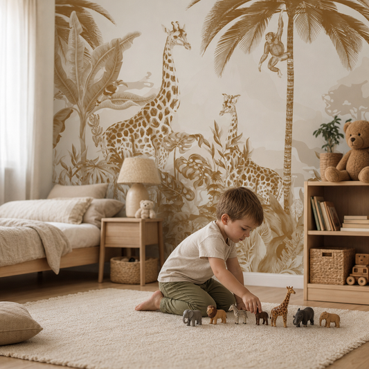 Sepia Safari kids room wallpaper - custom mural printed and installed in Dubai