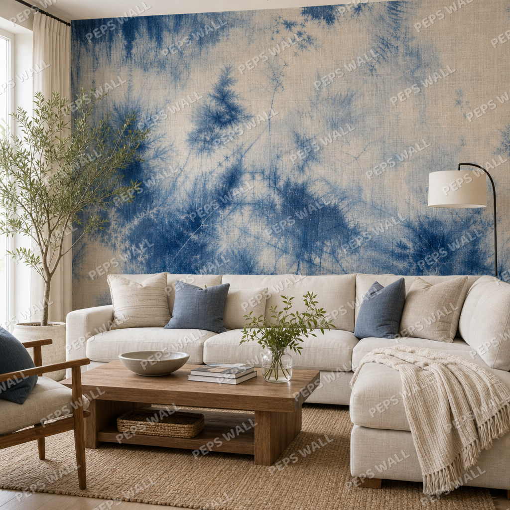 Shibori Wash wallpaper in a Dubai living room - Peps Wall