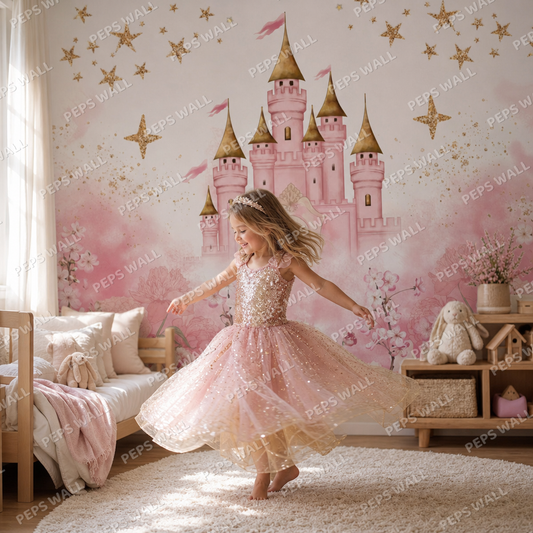 Shining Castle kids room wallpaper - custom mural printed and installed in Dubai