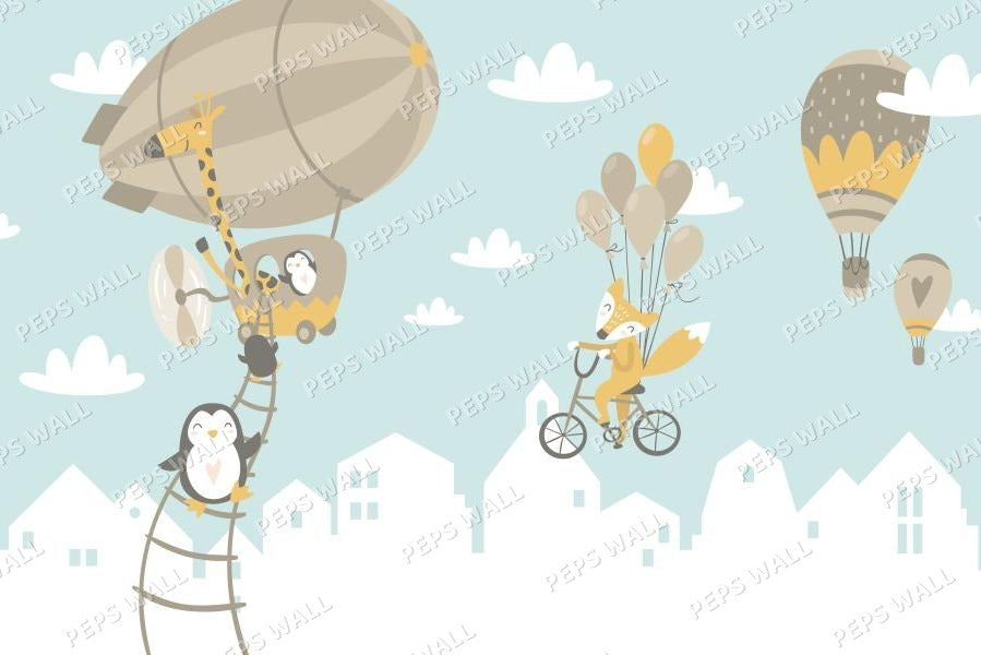 Flying animals over the city - Blue