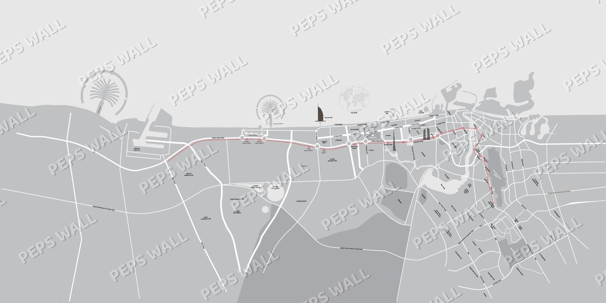 Dubai map - grey