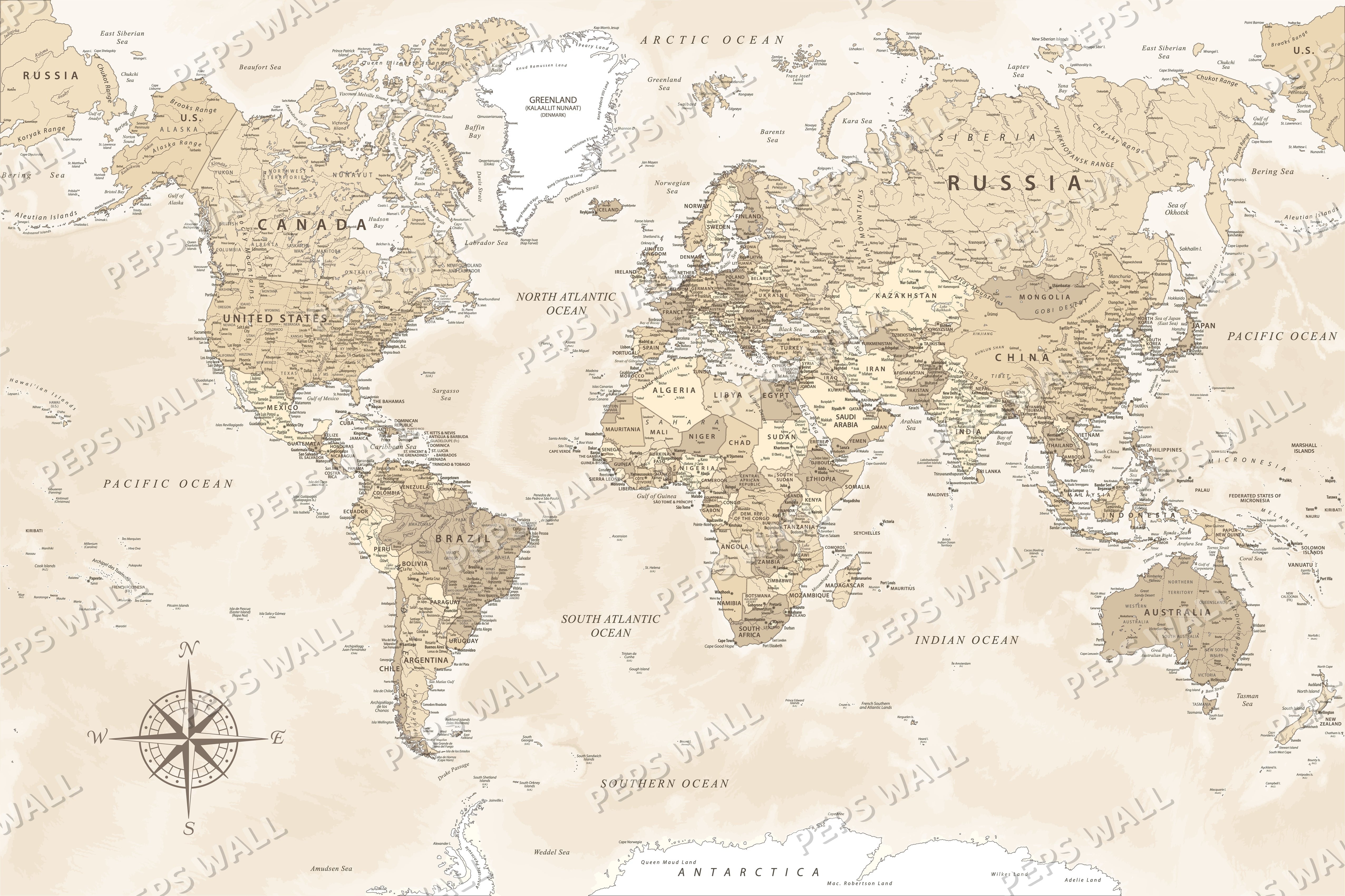 Detailed World map — world map wallpaper Dubai, Peps Wall