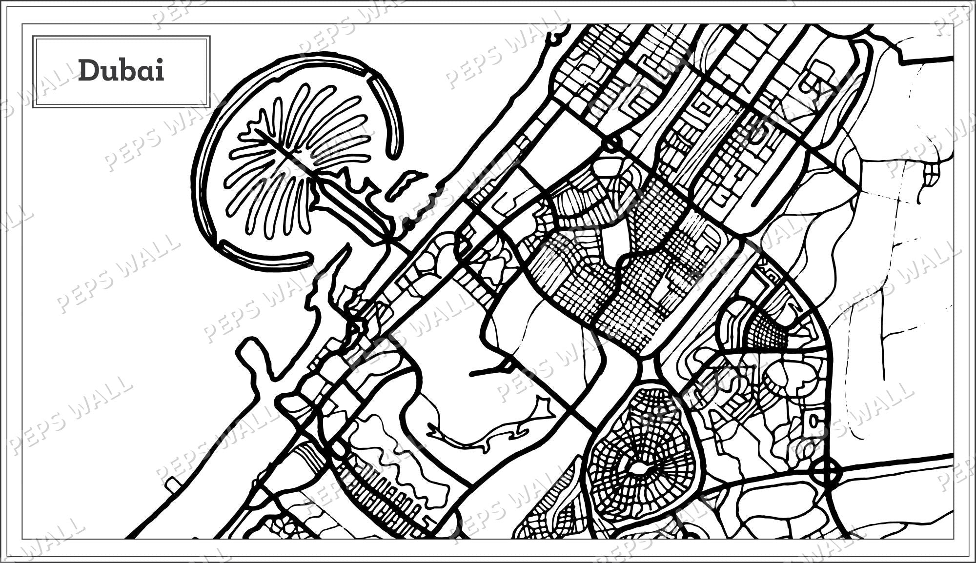 Dubai map - black & white