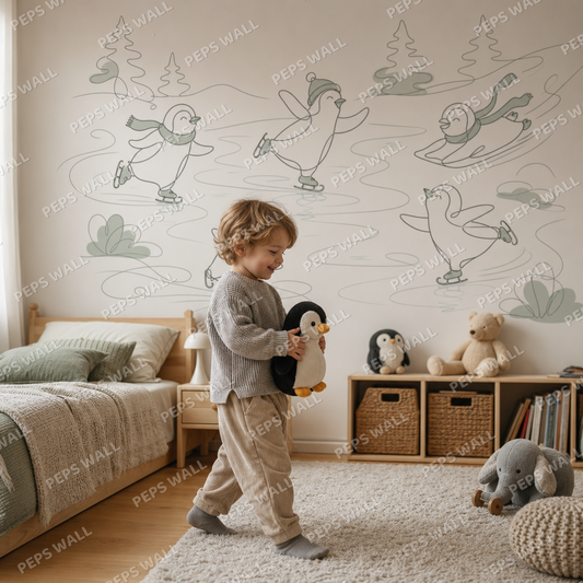 Skating Penguins wallpaper in a Dubai kids bedroom - Peps Wall