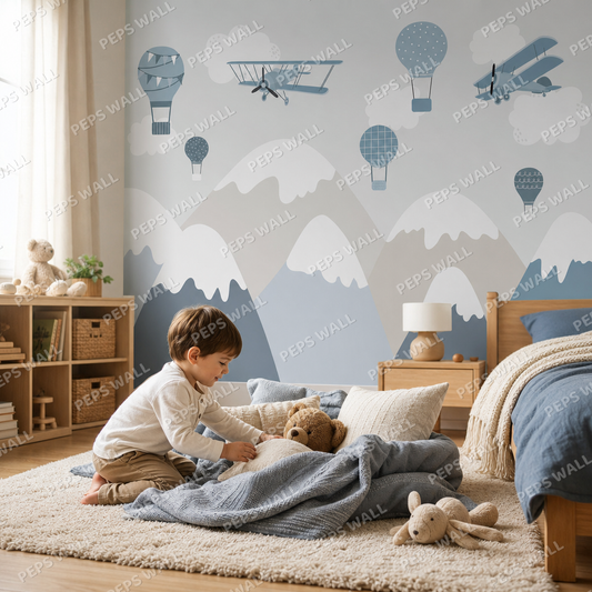 Sky High kids room wallpaper - custom mural printed and installed in Dubai