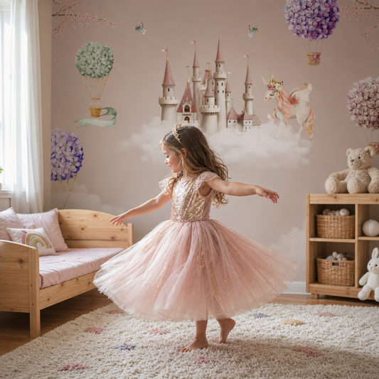 Sleek Dream Castle kids room wallpaper - custom mural printed and installed in Dubai