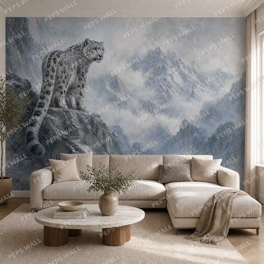 Snow Leopard Mist wallpaper in a Dubai living room - Peps Wall