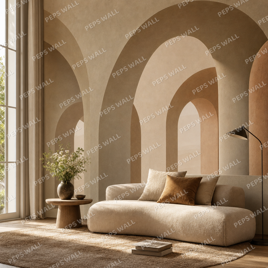 Soft Arches living room wallpaper - custom mural printed and installed in Dubai
