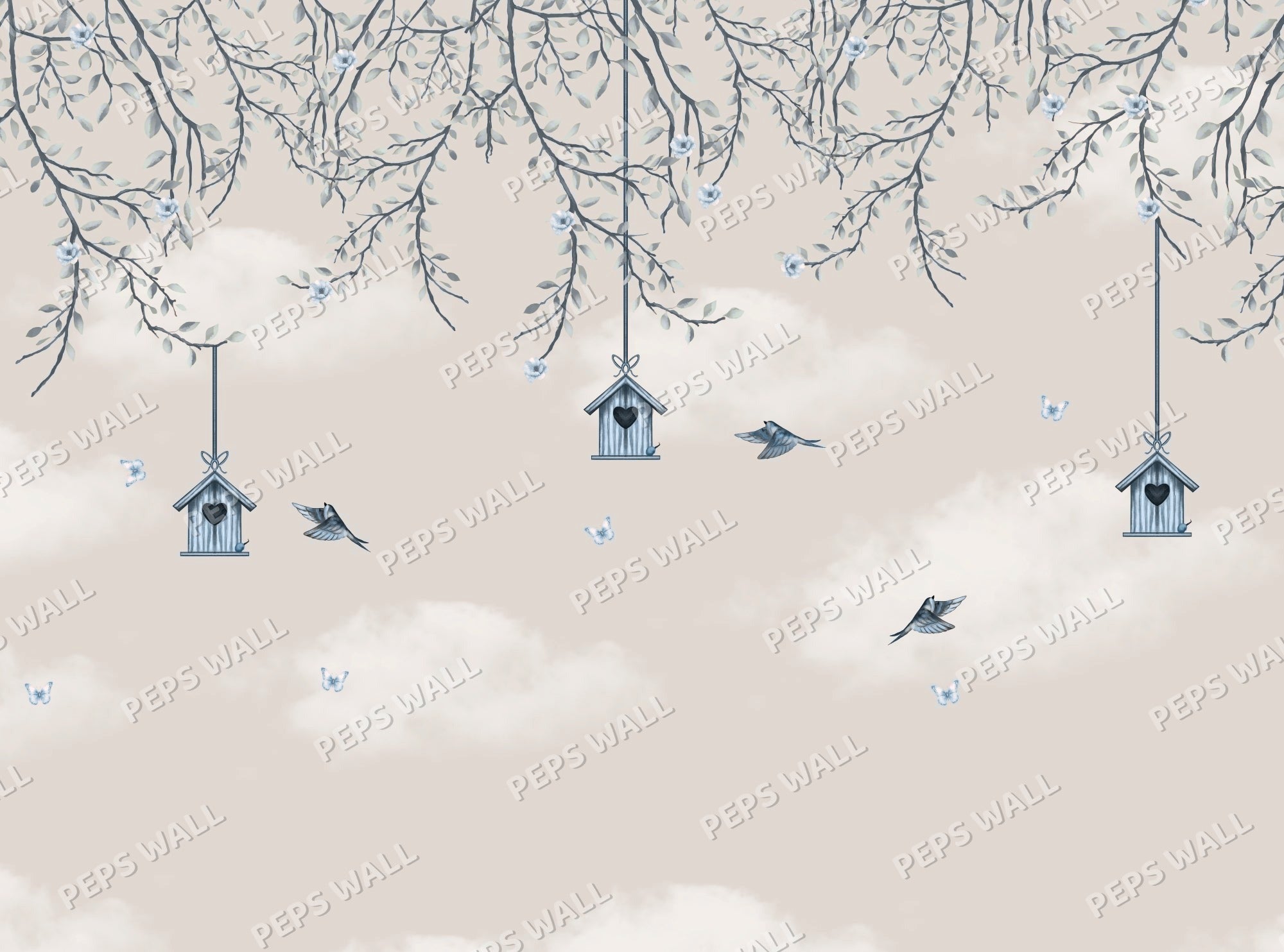 Songbird - Blue full wall mural design