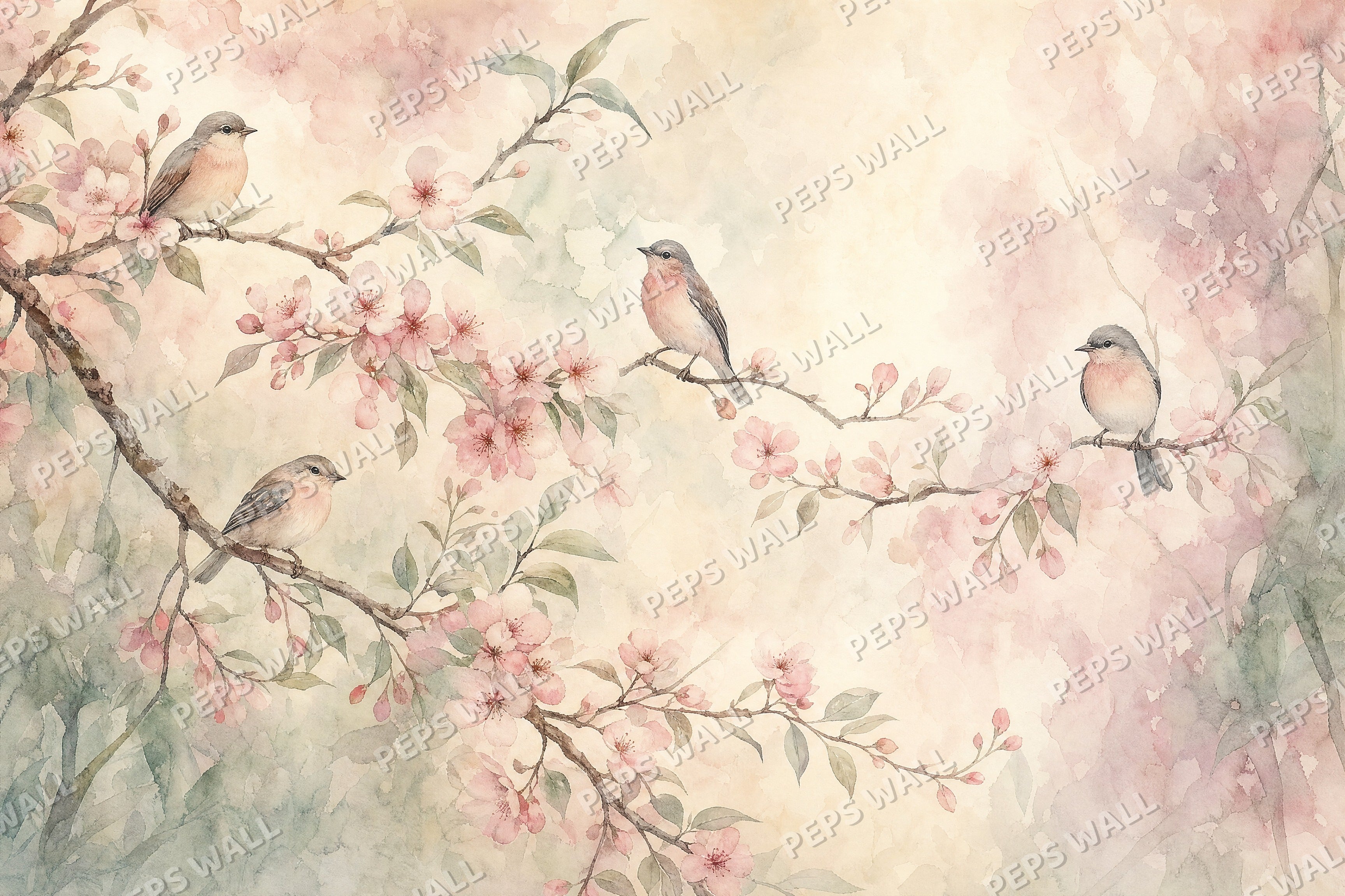 Songbird Garden - Blush full wall mural design