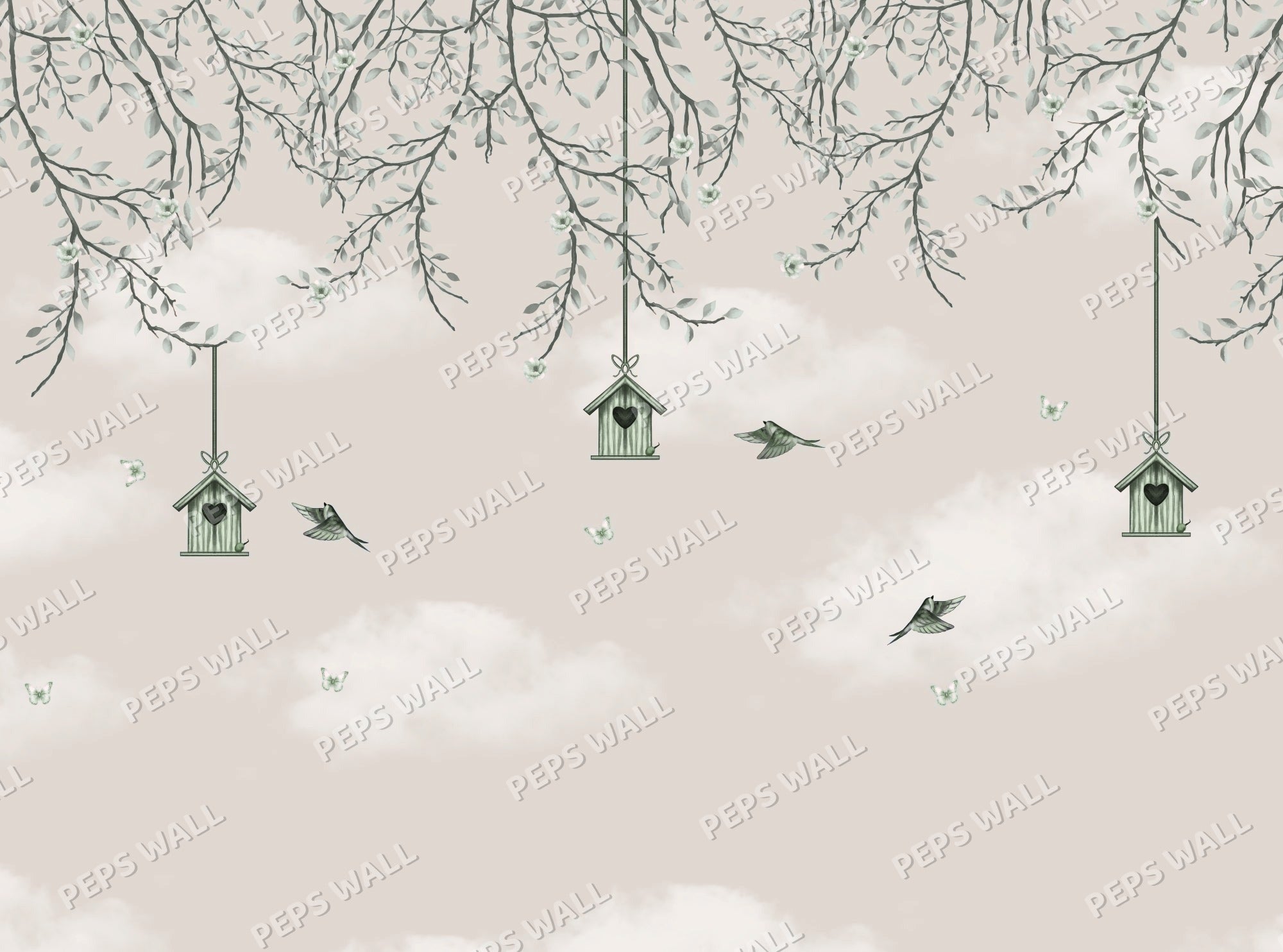 Songbird - Sage full wall mural design