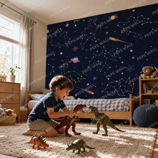 Space Dinos kids room wallpaper - custom mural printed and installed in Dubai