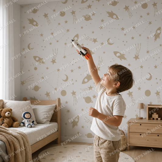 Space Seamless pattern kids room wallpaper - custom mural printed and installed in Dubai