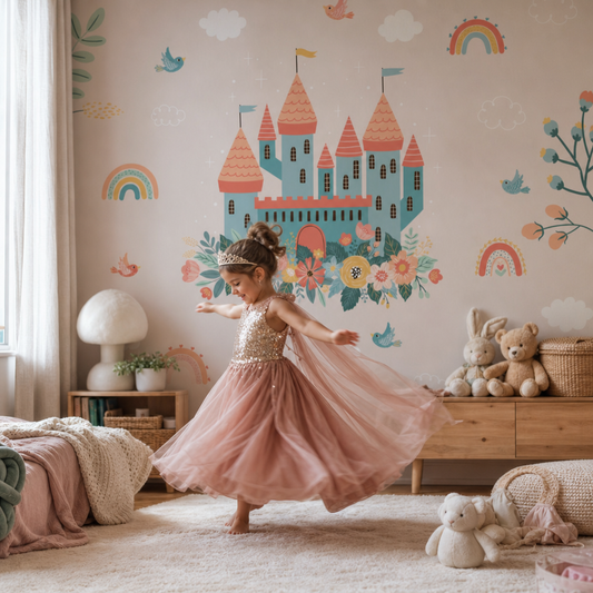Spring Castle kids room wallpaper - custom mural printed and installed in Dubai