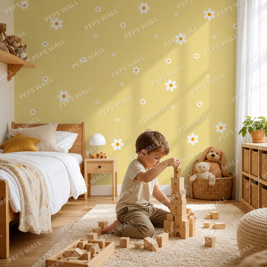 Spring Daisies kids room wallpaper - custom mural printed and installed in Dubai