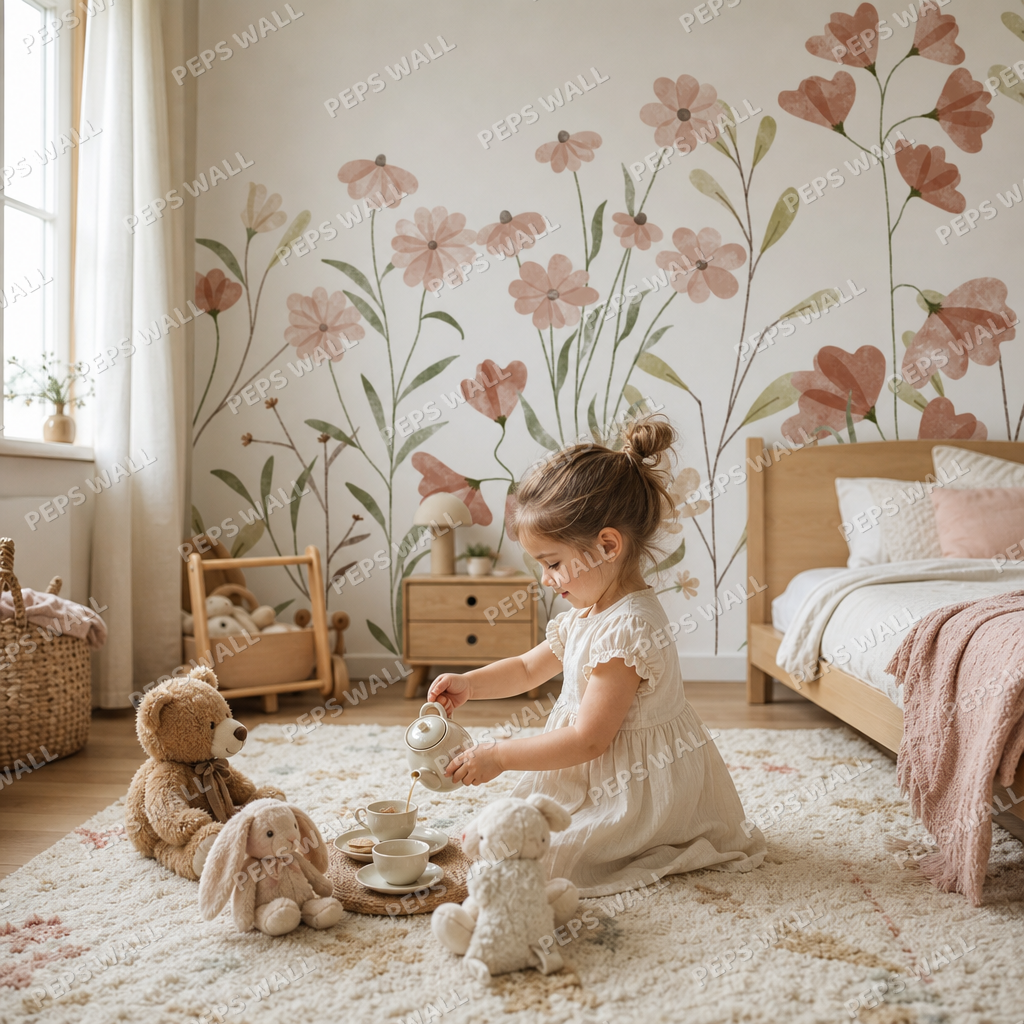 Sprouting Flowers kids room wallpaper - custom mural printed and installed in Dubai