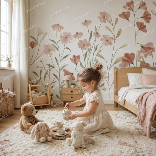 Sprouting Flowers kids room wallpaper - custom mural printed and installed in Dubai
