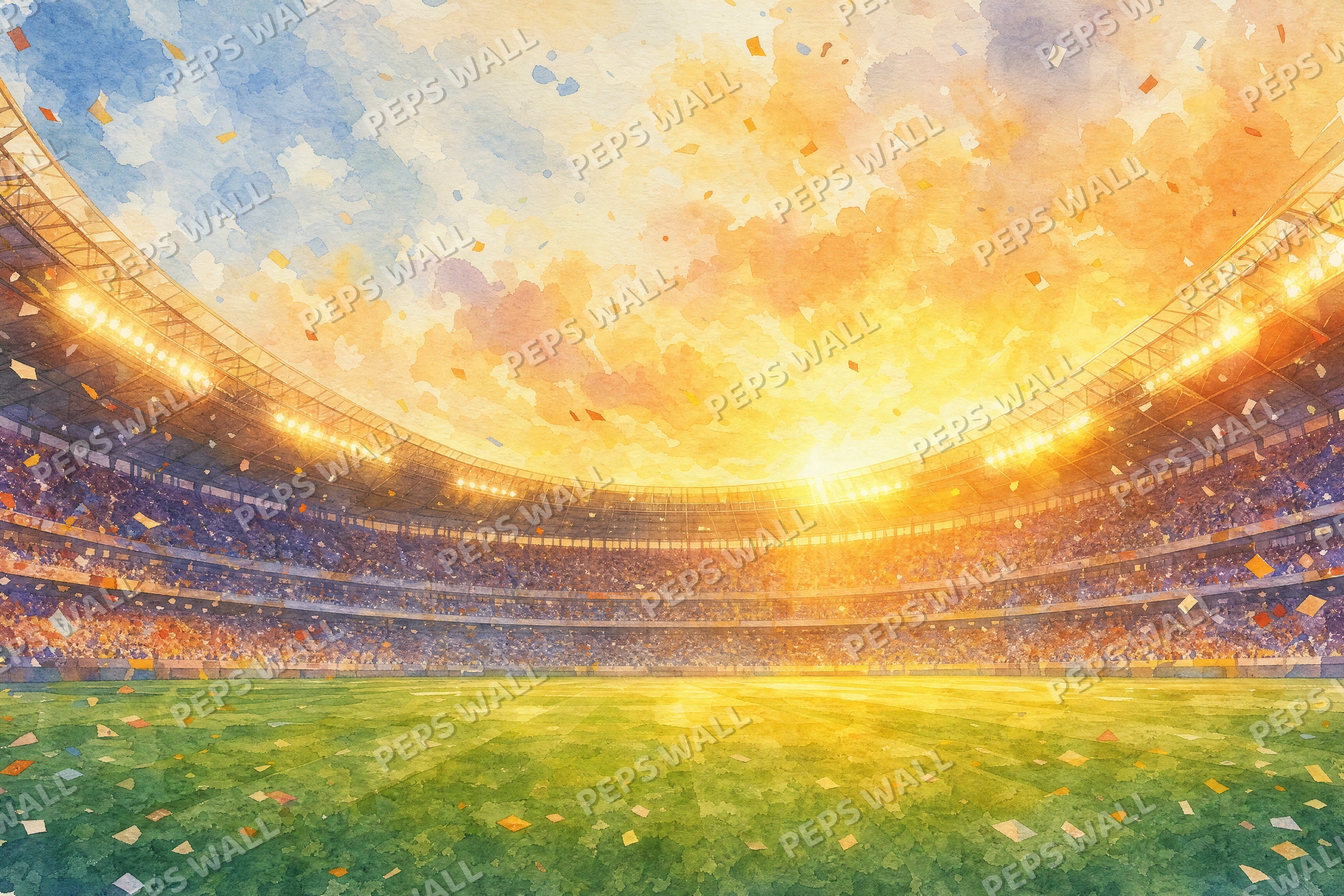 Stadium Lights - Watercolor full wall mural design