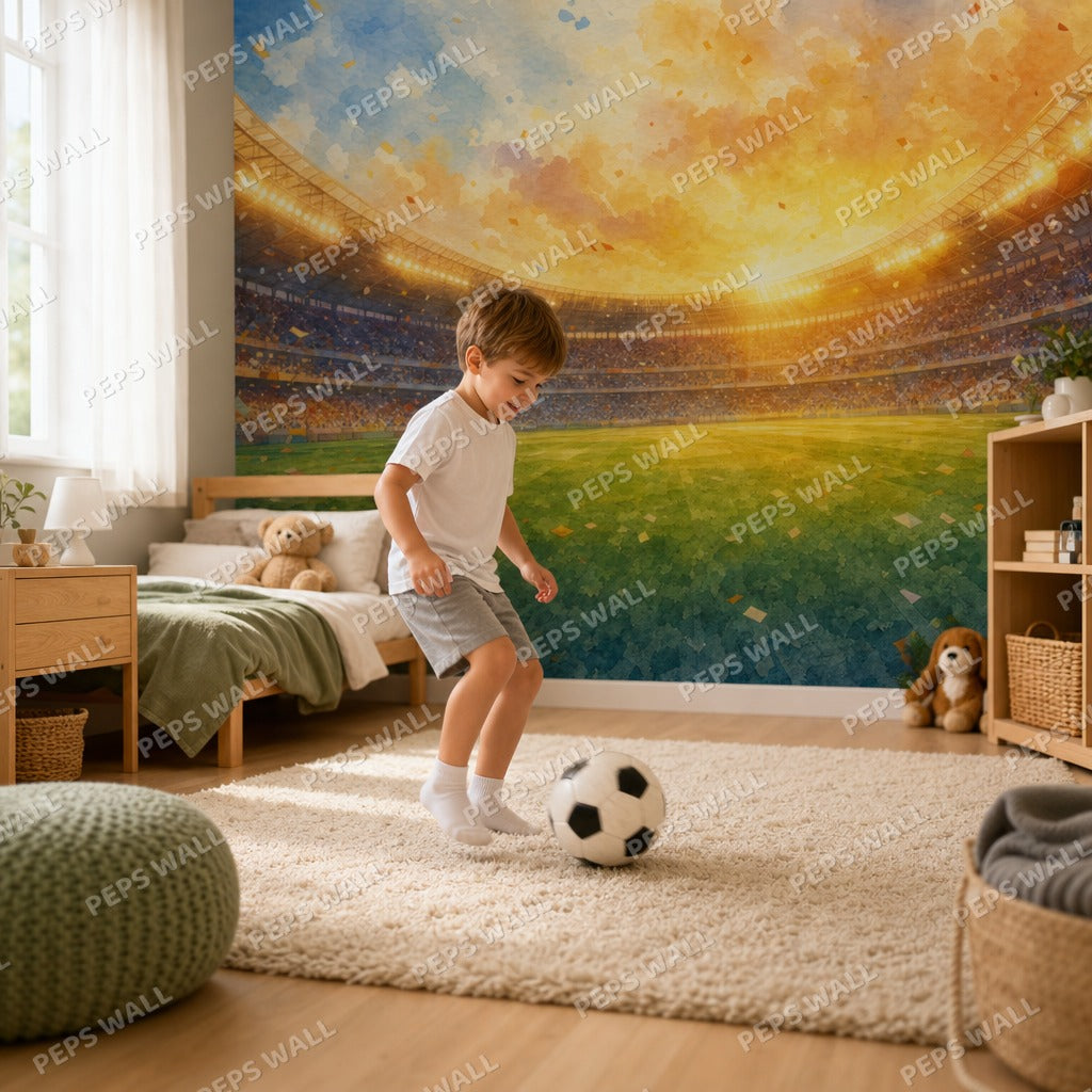 Stadium Lights - Watercolor wallpaper mural — kids room mockup