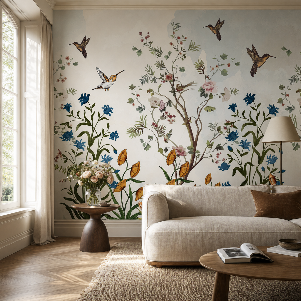 Summer breeze living room wallpaper - custom mural printed and installed in Dubai