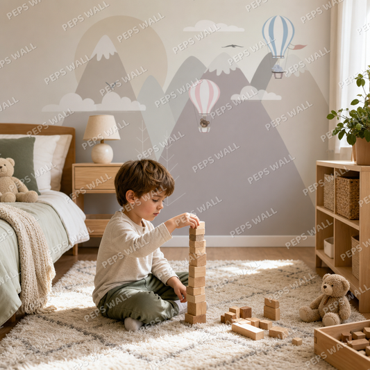Sunny Day over Mountains kids room wallpaper - custom mural printed and installed in Dubai