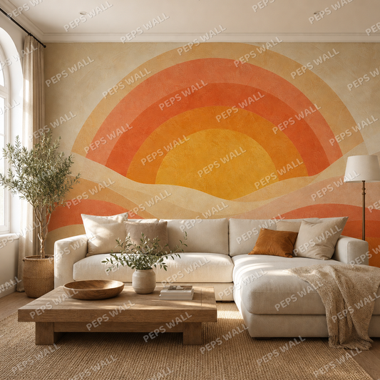 Sunset Arcs wallpaper in a Dubai living room - Peps Wall