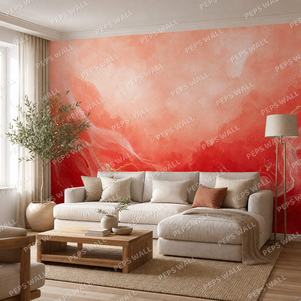 Crimson Horizon wallpaper in a Dubai living room - Peps Wall