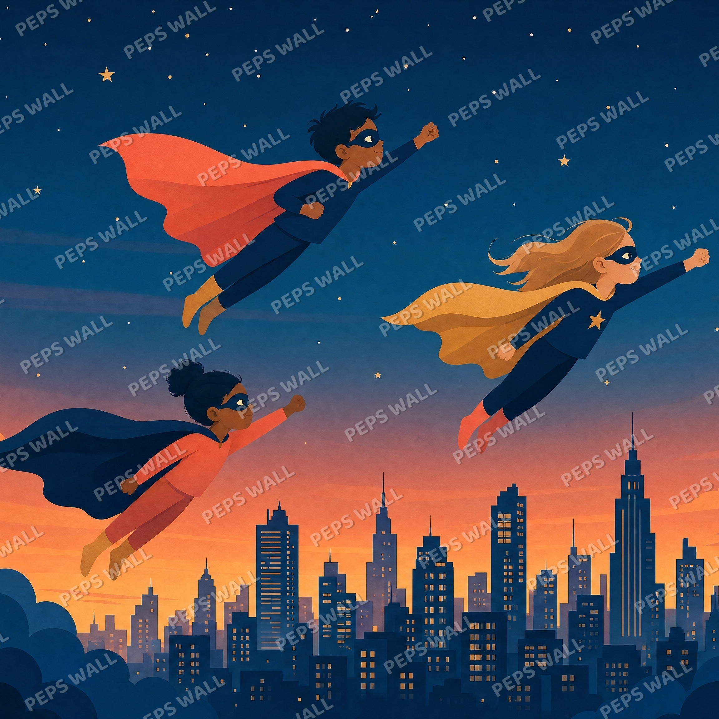 Super Kids Skyline - Minimalist Graphic wallpaper design