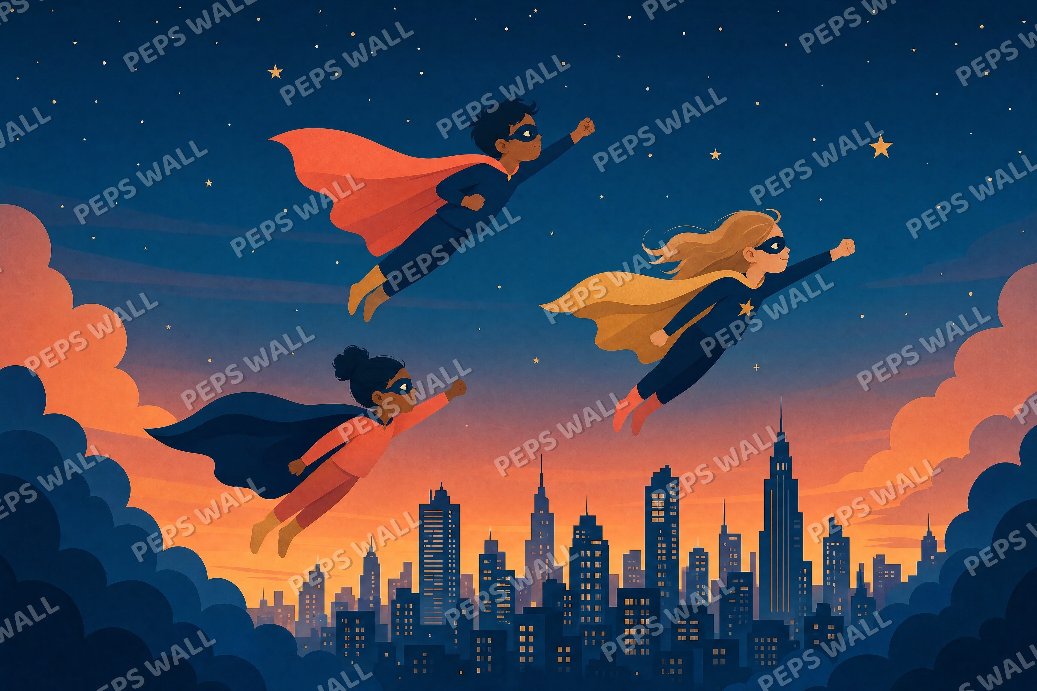 Super Kids Skyline - Minimalist Graphic full wall mural design